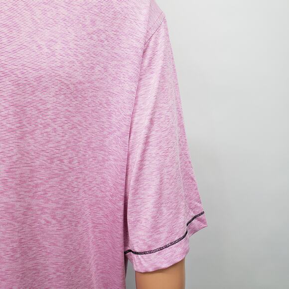 FootJoy Lisle Space Dye Microstripe Polo Shirt Men 2XL XXL Pink Club Logo - Picture 8 of 13